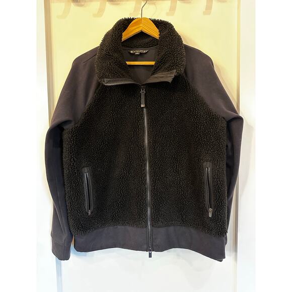 Athleta Sweater Womens Medium Black Sherpa Jacket Full Zip Track - Picture 2 of 4